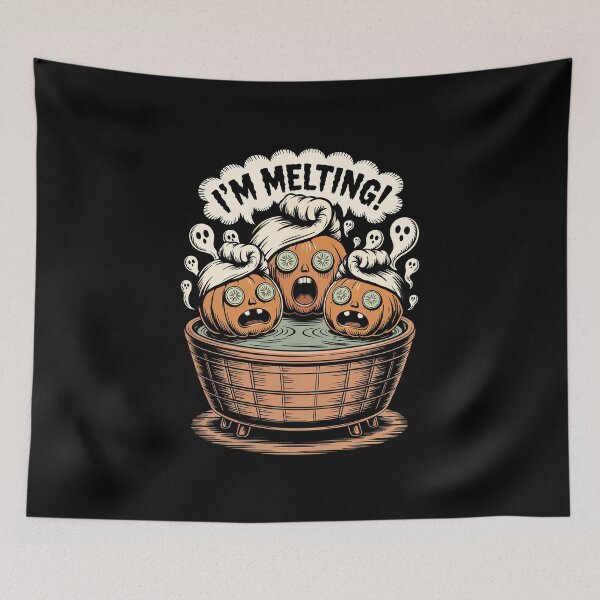 Item preview, I'm Melting" Vintage Halloween T-Shirt: Monochrome Pumpkin Spa Sauna Design, 100% Cotton Unisex Tee designed and sold by PawDrama.