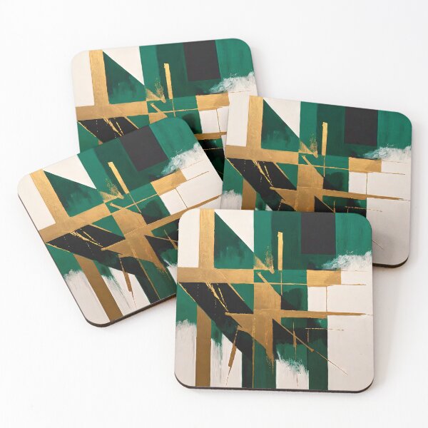 Item preview, Abstract retro-futuristic design in the style of oil painting, geometric minimalism in green and gold tones. designed and sold by LanaGustavsson.