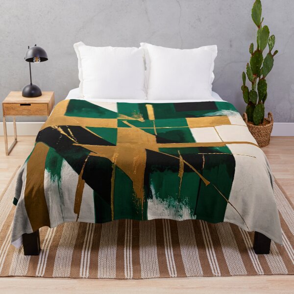 Aperçu de l'œuvre Design rétro-futuriste abstrait dans le style de la peinture à l'huile, minimalisme géométrique dans les tons verts et or. créée et vendue par LanaGustavsson.