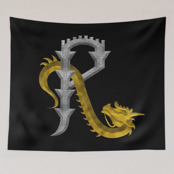 Item preview, Letter  R  of the Dragonfont Initial Capital Monogram (Dragon and Castle) designed and sold by Swabcraft.