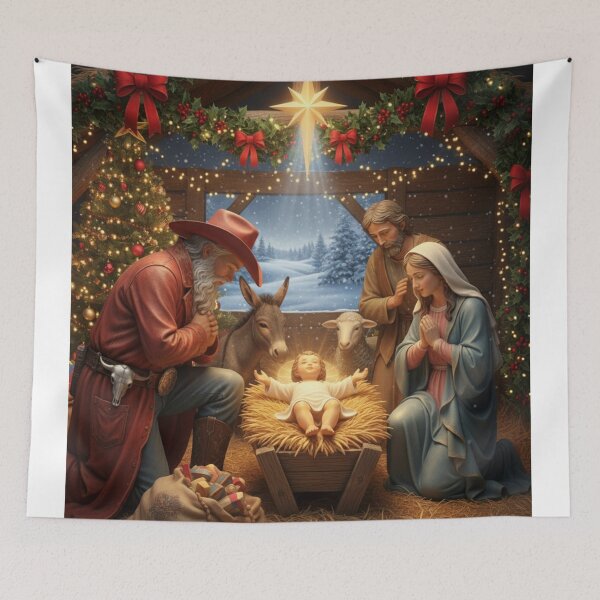 Item preview, COWBOY AND MARY KNEELING BESIDE JESUS' IN A MANGER designed and sold by Obinne.