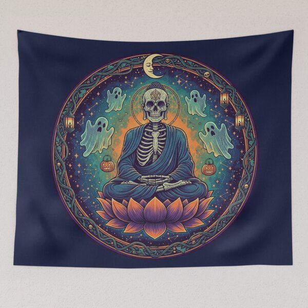 Item preview, Skeleton Buddha with Ghosts - Halloween Special designed and sold by Zen Mosaic.
