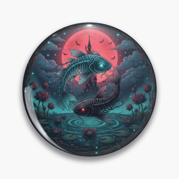 Item preview, Skeletal Koi Fish and Blood Moon - Halloween Special designed and sold by Zen Mosaic.