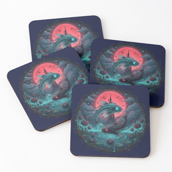 Item preview, Skeletal Koi Fish and Blood Moon - Halloween Special designed and sold by Zen Mosaic.