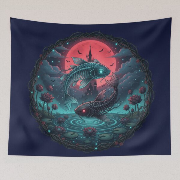 Item preview, Skeletal Koi Fish and Blood Moon - Halloween Special designed and sold by Zen Mosaic.