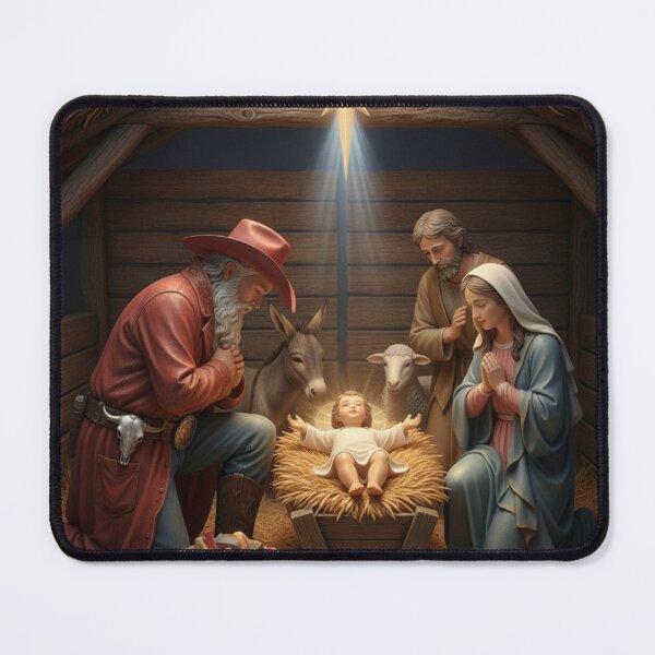 Item preview, JESUS IN MANGER KNEELING COWBOY SANTA designed and sold by Obinne.