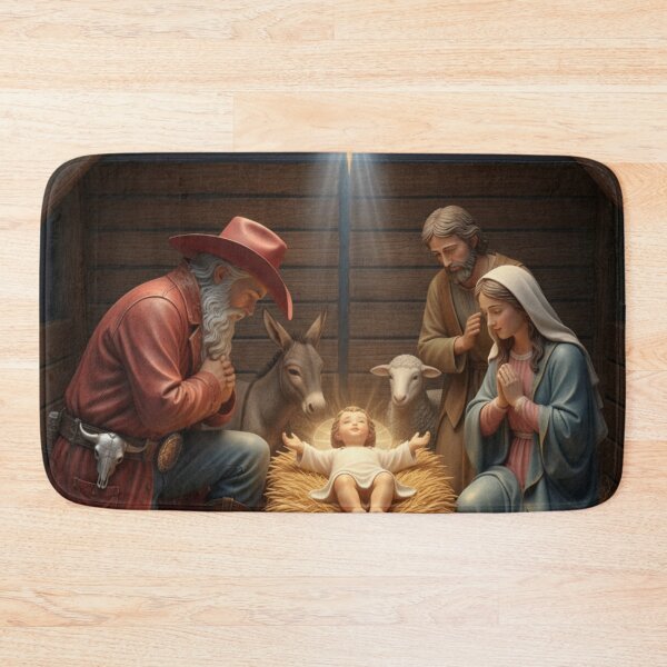 Item preview, JESUS IN MANGER KNEELING COWBOY SANTA designed and sold by Obinne.