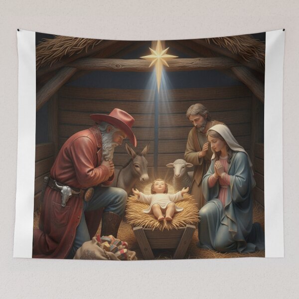 Item preview, JESUS IN MANGER KNEELING COWBOY SANTA designed and sold by Obinne.