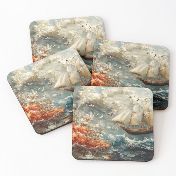 Item preview, The Voyage Beyond the City – Epic Fantasy Seascape Painting designed and sold by mliotard.