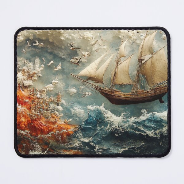 Item preview, The Voyage Beyond the City – Epic Fantasy Seascape Painting designed and sold by mliotard.