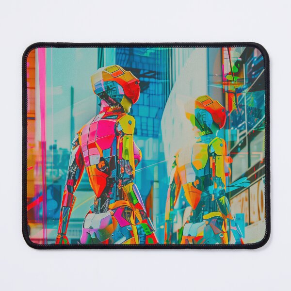 Artikelvorschau, Cyberpunk-Roboter-Stadtlandschaft – Futuristischer Glitch-Kunstdruck mit neonfarbener Android-Reflexion entworfen und verkauft von averagejoekster.