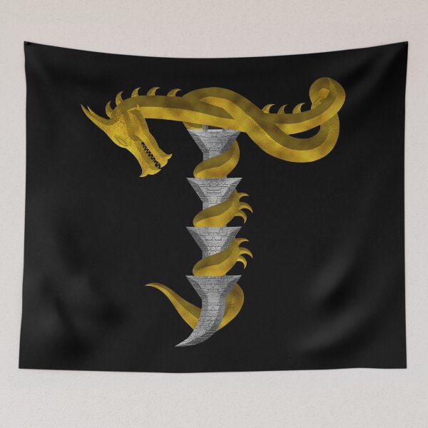 Item preview, Letter  T  of the Dragonfont Initial Capital Monogram (Dragon and Castle) designed and sold by Swabcraft.
