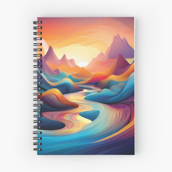 Artikelvorschau, Lebendige abstrakte Sonnenuntergangsberge und Flussfluss entworfen und verkauft von MDKey DESIGN.