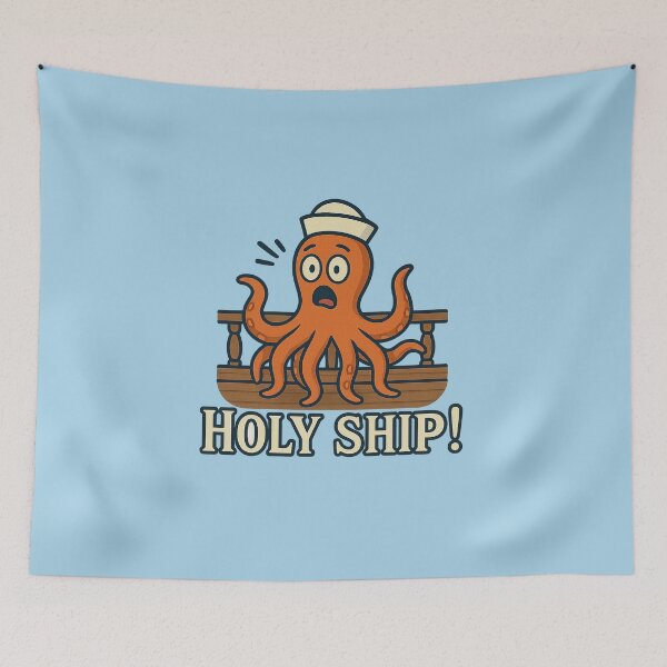 Aperçu de l'œuvre Holy Ship! | Funny Octopus Sailor Cartoon créée et vendue par Bratak.