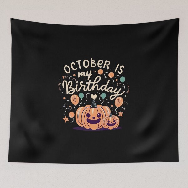 Item preview, October Is My Birthday Design – Smiling Pumpkin with Balloons Birthday Illustration designed and sold by Cultradesign.