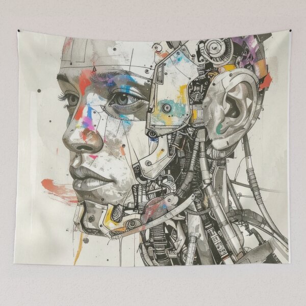 Item preview, Human After All – Futuristic Robot Portrait in Fine Art Style designed and sold by drawbey.