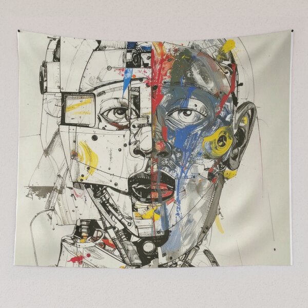 Item preview, Human After All – Futuristic Robot Portrait in Fine Art Style designed and sold by drawbey.