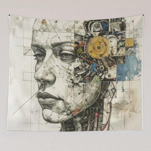 Item preview, Human After All – Futuristic Robot Portrait in Fine Art Style designed and sold by drawbey.