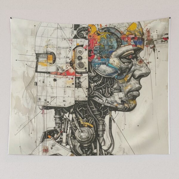 Item preview, Human After All – Futuristic Robot Portrait in Fine Art Style designed and sold by drawbey.