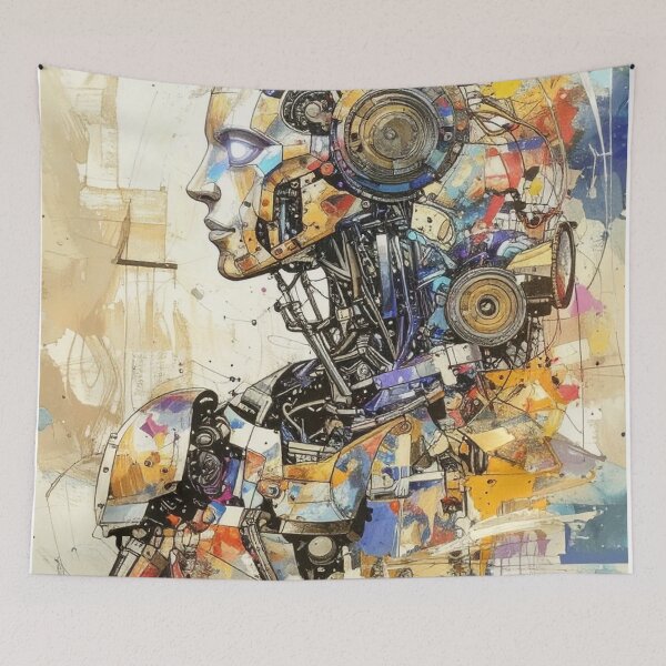 Item preview, Human After All – Futuristic Robot Portrait in Fine Art Style designed and sold by drawbey.