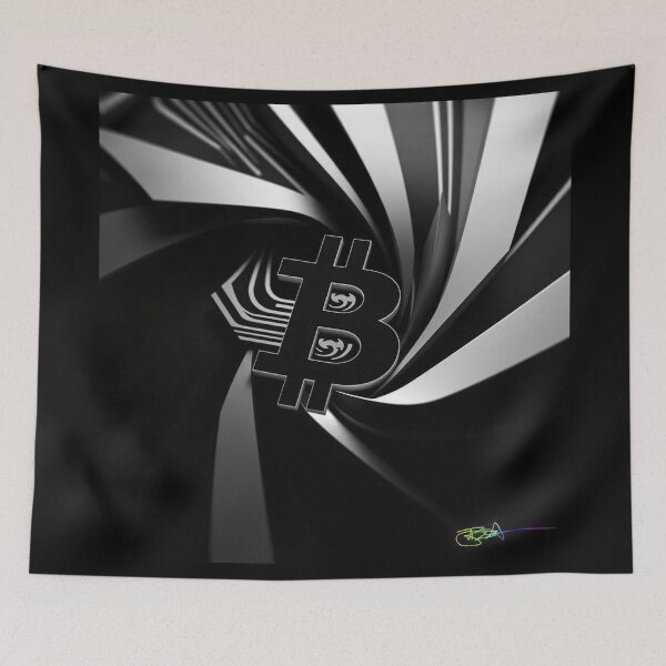 Item preview, Op Art Bitcoin Black and White Abstract Design - Futuristic Optical Illusion Crypto Art Print designed and sold by Benito Del Ray.
