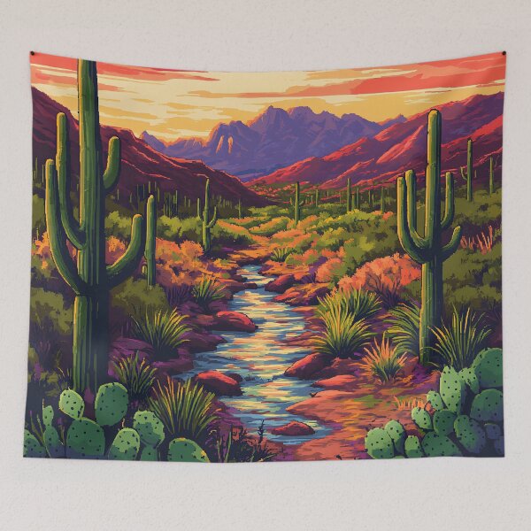Item preview, Sci-Fi Fantasy Desert, Mountains, And Stream, Landscape Sunset designed and sold by DEC02.