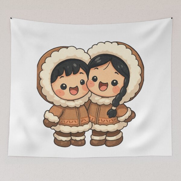 Item preview, Kawaii Eskimos in the snow with penguins designed and sold by panchoflex.