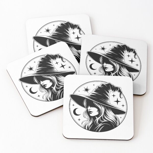 Item preview, Mystical Witch Portrait in Black and White | Gothic Moon Art designed and sold by WitchyWhisper.