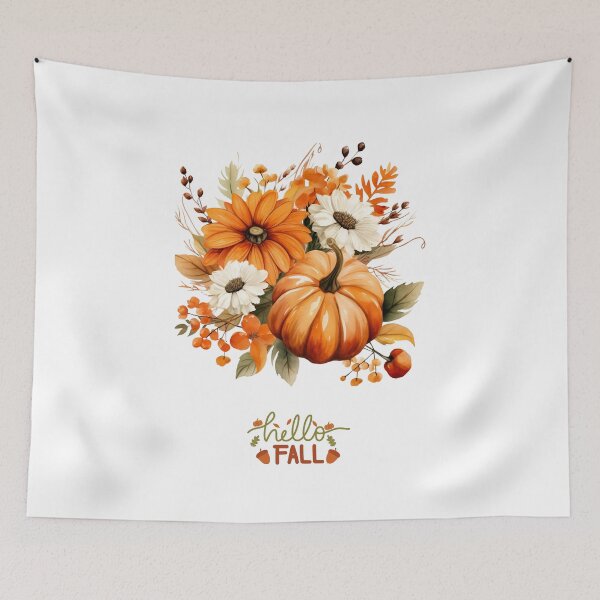 Item preview, Hello Fall – Autumn Pumpkin and Flowers Watercolor Design designed and sold by girl-someone.