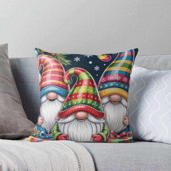 Item preview, Colorful Christmas Gnomes – Festive Holiday Trio with Gifts & Snowflakes designed and sold by Lamarcy.