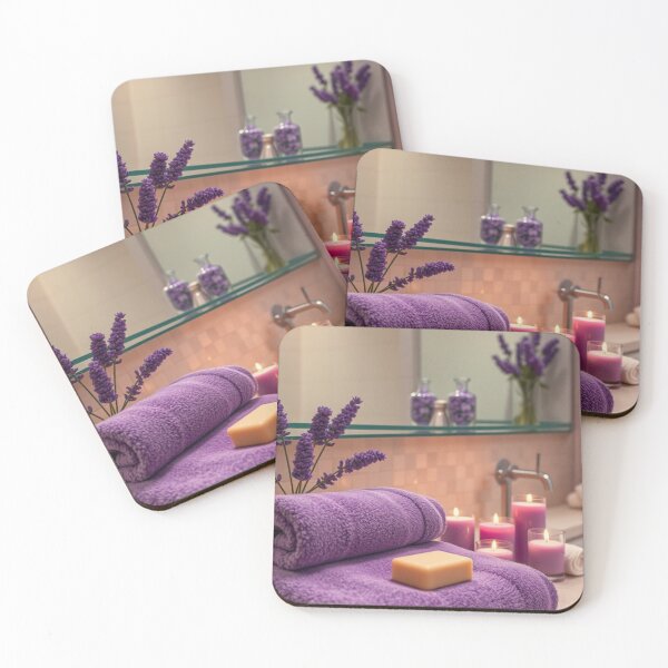 Item preview, Close-Up of Luxurious Purple Towels and Spa Candles designed and sold by Jade Ado.