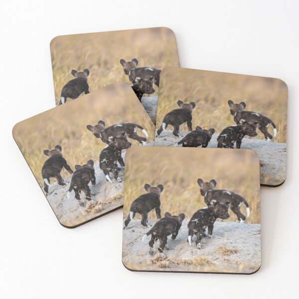 Item preview, New Dawn at the Den — Painted Wolf Pups on the Mound designed and sold by DavideAntoniani.