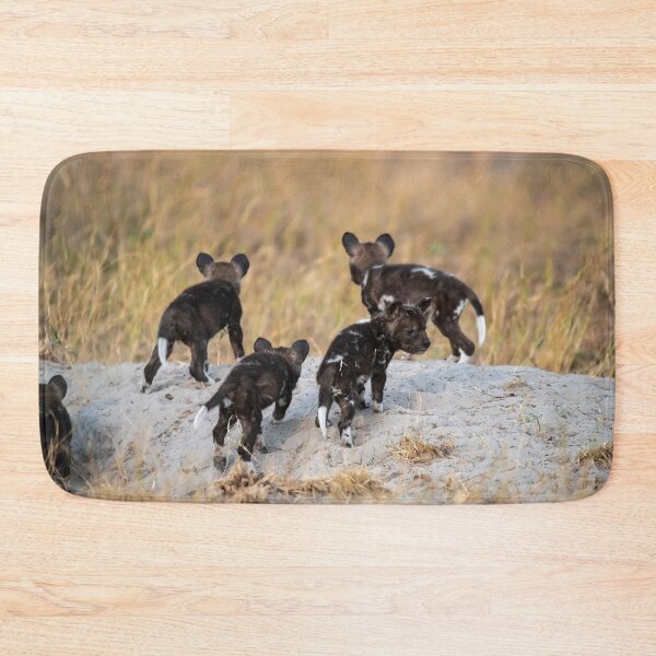 Item preview, New Dawn at the Den — Painted Wolf Pups on the Mound designed and sold by DavideAntoniani.