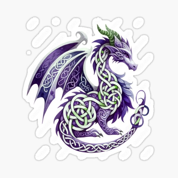 Mythical Purple Celtic Dragon Fantasy Art Sticker