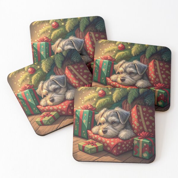Item preview, Schnauzer Puppy Resting Under a Christmas Tree designed and sold by skibreck.