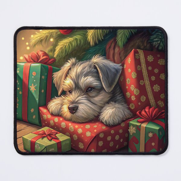 Item preview, Schnauzer Puppy Resting Under a Christmas Tree designed and sold by skibreck.