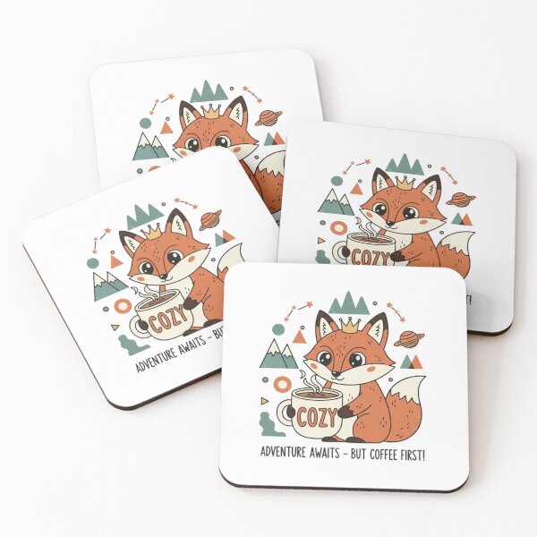 Item preview, Cozy Fox Coffee Adventure - 'Adventure Awaits - But Coffee First!' designed and sold by  ADBIB Design.