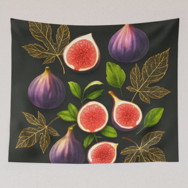 Item preview, Retro Fig fruit Botanical Golden Fall Leaves designed and sold by scicilysimonee.