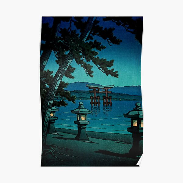 Japanese Moonlit Night Gate Sea Hasui Kawase Poster
