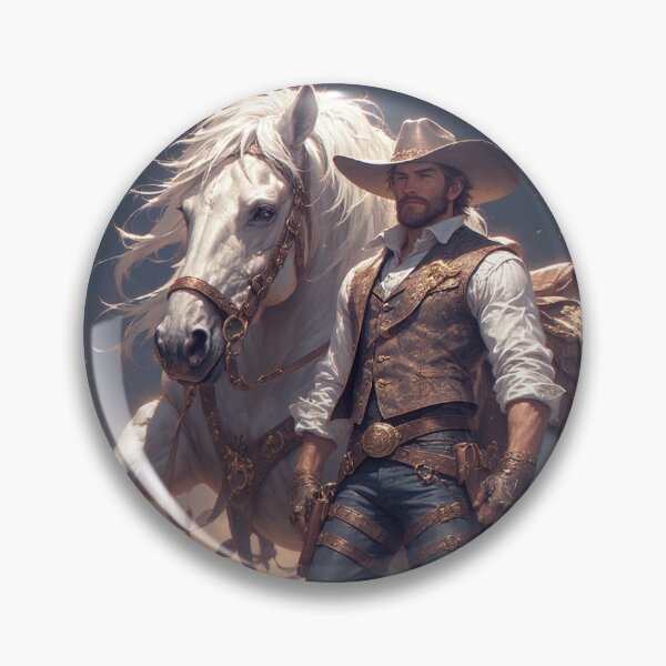 Item preview, Golden Cowboy with White Horse – Western Rider Rustic Frontier Art by NegarTv Designs designed and sold by NegarTv Designs.