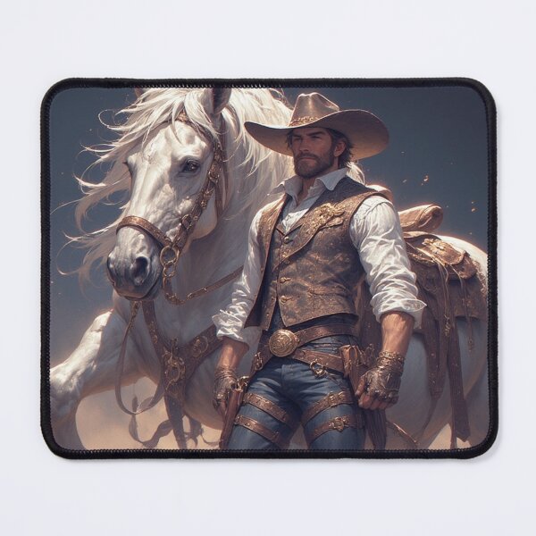 Item preview, Golden Cowboy with White Horse – Western Rider Rustic Frontier Art by NegarTv Designs designed and sold by NegarTv Designs.