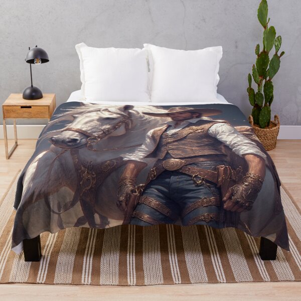 Item preview, Golden Cowboy with White Horse – Western Rider Rustic Frontier Art by NegarTv Designs designed and sold by NegarTv Designs.