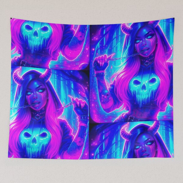 Item preview, Neon Demoness: Cyberpunk Siren in the Glowing Woods designed and sold by LINGLYPHIX.
