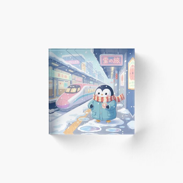 Aperçu de l'œuvre Gare d'hiver du Japon avec Kawaii Penguin créée et vendue par Drip stamp.