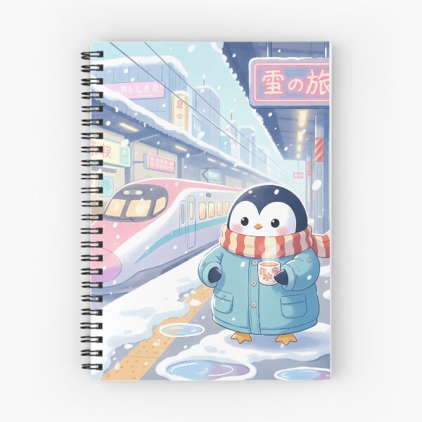 Item preview, Estación de tren de invierno de Japón con pingüino kawaii designed and sold by Drip stamp.