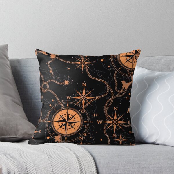 Item preview, Black Orange Navy Blue Compass Map Nautical Ocean Sailing Rope designed and sold by ChristinasMess.