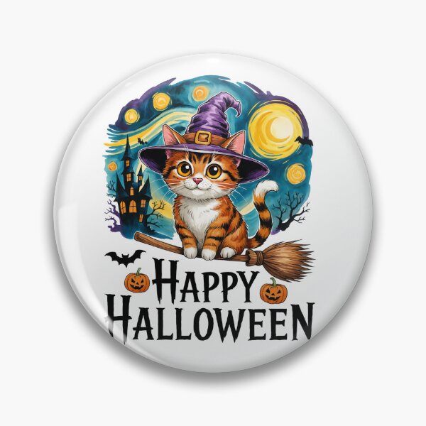Artikelvorschau, Cute Witch Cat on Broom | Happy Halloween Night Watercolor Art entworfen und verkauft von WitchyWhisper.