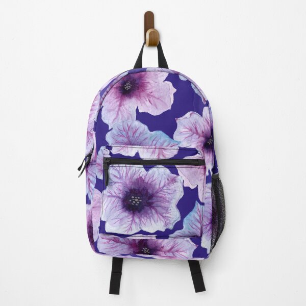 Item preview, Purple and Magenta watercolor flowers on blue background designed and sold by KariSmithDes.