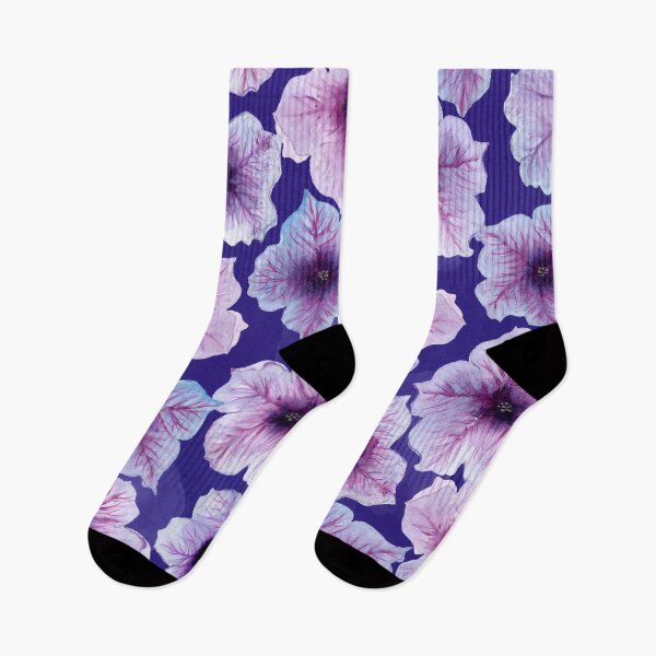 Item preview, Purple and Magenta watercolor flowers on blue background designed and sold by KariSmithDes.