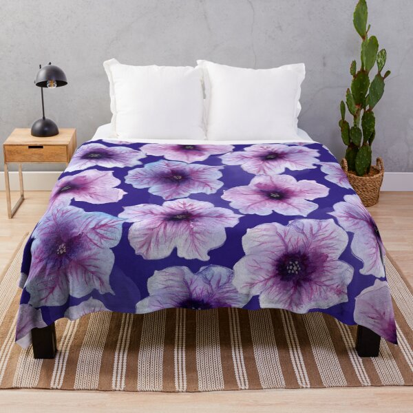 Item preview, Purple and Magenta watercolor flowers on blue background designed and sold by KariSmithDes.